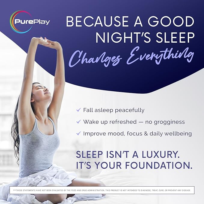 PurePlay Sleep Aids for Adults, Melatonin 3mg Complex with Magnesium and Ashwagandha, Non-Habit Forming Sleep Supplement, 60 Capsules, 30-Days Supply