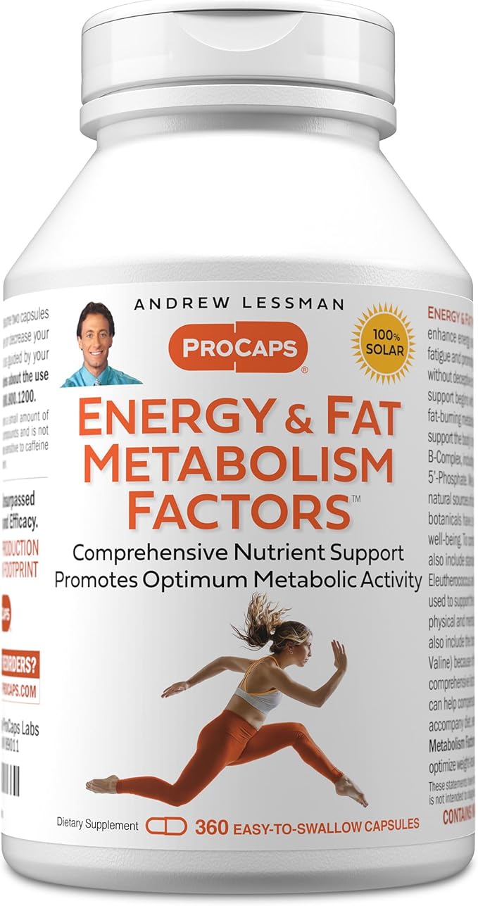 ANDREW LESSMAN Energy and Fat Metabolism Factors 360 Capsules - Promotes Optimum Fat Burning and Energy Metabolism, with Carnitine, Green Tea, Guarana, Ginseng, B-Complex. Easy to Swallow Capsules
