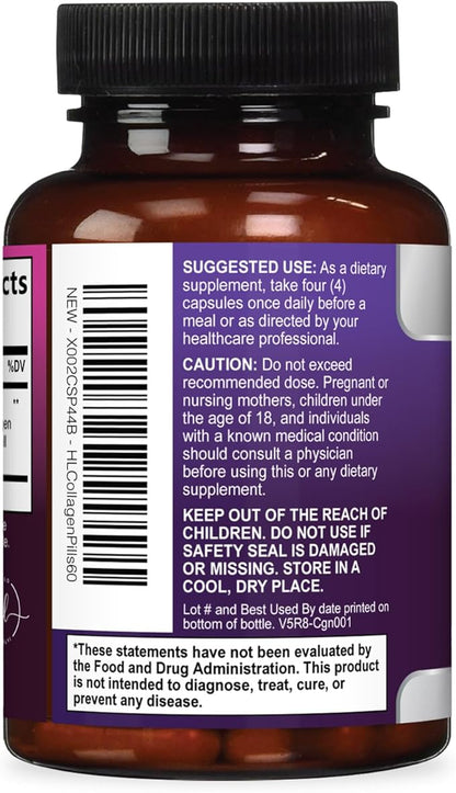 Multi Collagen Peptides Complex - Advanced Hydrolyzed Collagen Supplement Pills with Type I, II, III, V & X - Hair, Skin, Nail & Joint Support Supplement for Women & Men - USA Bottled - 60 Capsules