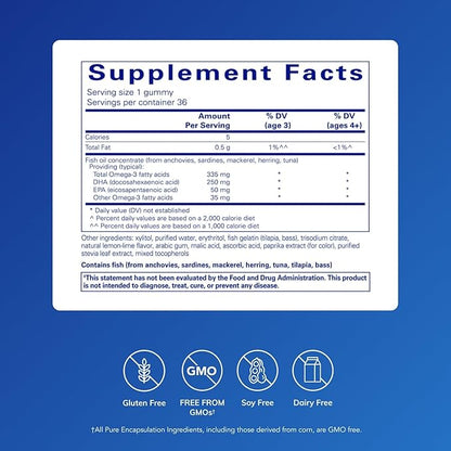 Pure Encapsulations PureNutrients EPA/DHA Gummy | Gummy Soft Chew to Support Healthy Cognitive Function and Daily Wellness | 36 Gummies | Natural Lemon-Lime Flavor