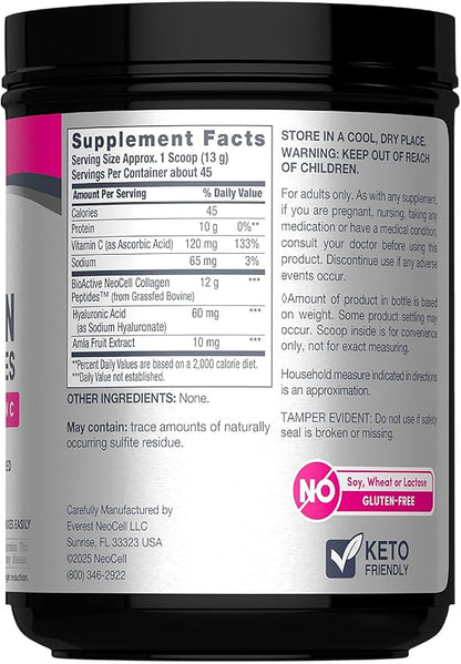 NeoCell Super Collagen Powder, Collagen Plus includes Vitamin C & Hyaluronic Acid, Promotes Healthy Hair, Beautiful Skin, & Nail Support, Collagen Type 1 & 3, 12g Collagen per Serving, 20.6 Oz