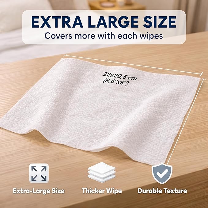 PAPILION Adult Body Cleaning Wipes, Extra Large Washcloths with Aloe Vera & Vitamin E, No-Rinse Cleansing for Senior Care, Bed Bath, Travel, Incontinence Care, Flip-Top Pack, 50 PCS x 12 Pack