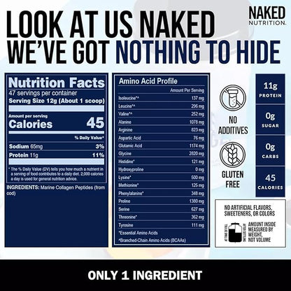 NAKED Marine Collagen Peptides Protein Powder - Unflavored - from Wild Caught Cod - Paleo Friendly, Non-GMO, Soy-Free, Gluten-Free - 47 Servings