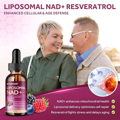 Liposomal NAD Supplement - 1200mg NAD+ Liquid Drops for Women with Nicotinamide, Resveratrol, Quercetin, TMG, Black Pepper Extract - Brain & Cellular Mitochondrial Health,Anti-Aging,Longevity，4 Fl Oz
