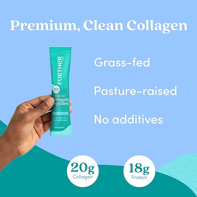 Further Food Unflavored Collagen Peptides Powder - 100% Grass-Fed, Hydrolyzed Type 1 & 3, 20g of Collagen per Serving, Supports Skin, Hair, Nails & Joints, Stick Packs 8.47 Oz