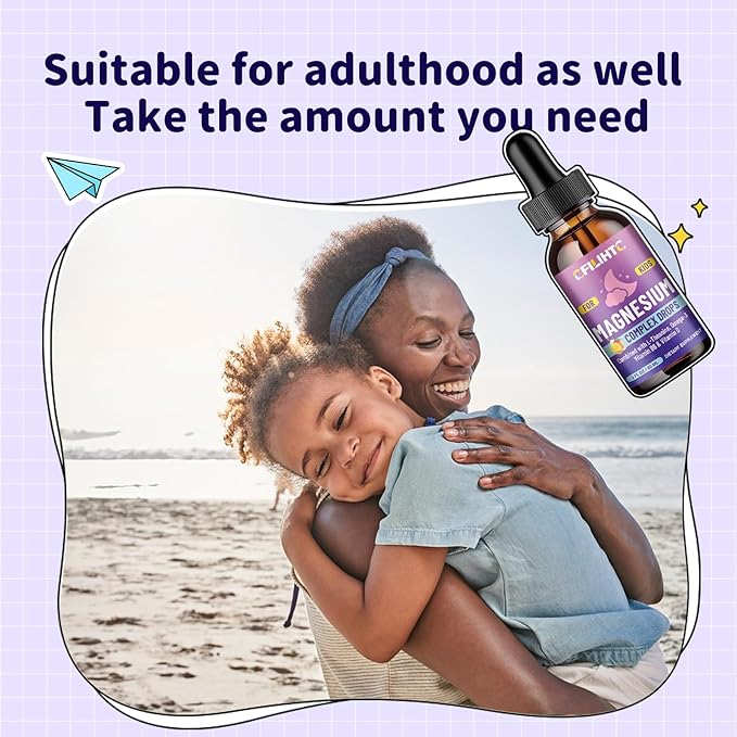 Kids Magnesium Liquid Drops-Magnesium Glycinate Liquid for Kids Supplement-w/L-theanine, Omega-3, Vitamin B6, D3 - for Sleep, Relaxation, Brain, Bones - Mango Flavor, 4 Fl Oz
