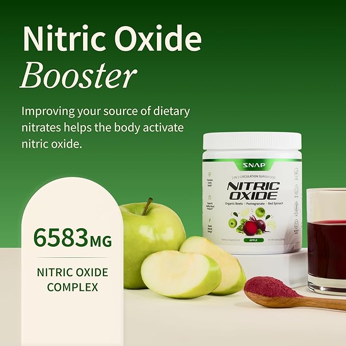 Snap Supplements Organic Beet Root Powder Nitric Oxide Supplement for Men & Women, Red Spinach & Pomegranate, Supports Healthy Energy & Blood Pressure Already in Normal Range, 30 Servings, Apple