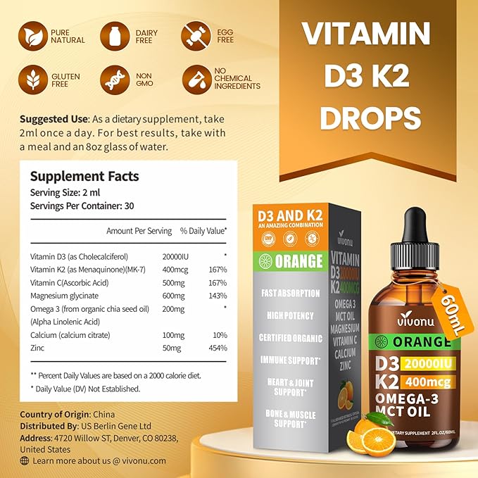 VivoNu Vitamin D3 K2 10000 IU with MK7-300 Virgin Coconut Oil Softgels, 2 in 1 Vitamins D & K Complex | Vitamina D3 con K2 ((2 Bottle))
