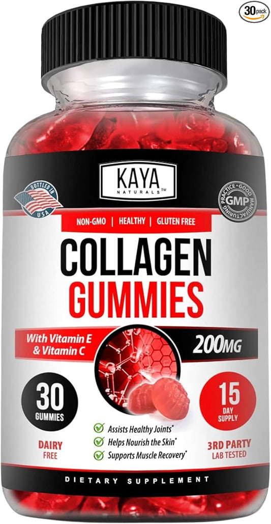 Kaya Naturals Collagen Gummies for Men & Women Supplement | Nature Made Gummies - 1000mg of Hydrolyzed Collagen, Vitamin C, Selenium & Biotin, Strawberry Flavor - 30 Count