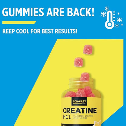 CON-CRET Creatine HCl Gummies for Men & Women | Muscle, Cognitive, Cellular Energy Support | No Bloating or Cramps | USA Made | Berry Zing (60 Count)