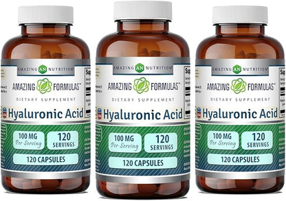 Amazing Formulas Hyaluronic Acid 100 Mg Supplement | Capsules | Non-GMO | Gluten-Free | Made in USA (120 Count, 3 Pack)