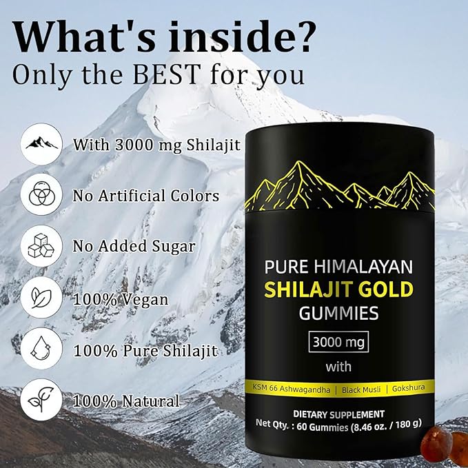 Shilajit Gummies | Alpha Gummies for Men | Lab Tested I No Added Sugar | Ashwagandha, Gokshura | Fulvic Acid & 85+ Trace Minerals for Men, Women | Non-GMO | 60 Gummy