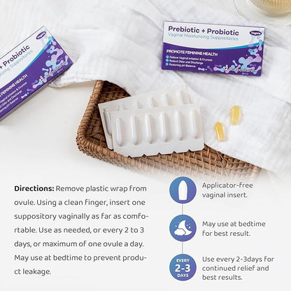 Vaginal Probiotic Suppositories, Prebiotic Infused with Hyaluronic Acid, Tea Tree, and Vitamin C&E, pH Balance Support Formula Fights Dryness, Odor and Discomfort, Restore Feminine Health(12 Counts)