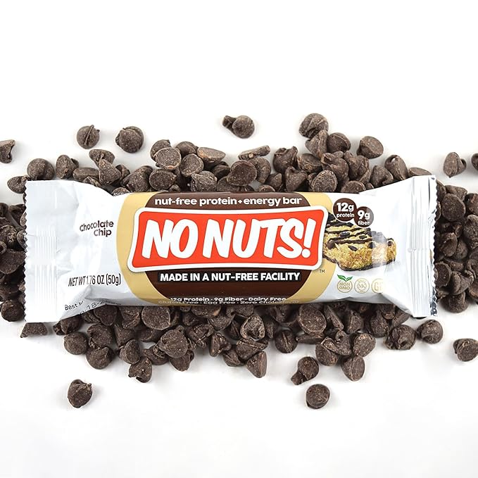 No Nuts! Chocolate Chip Protein Bars 100% Nut-Free & School-Safe | 12g Plant Protein, Vegan, Gluten-Free, Non-GMO, Organic, Kosher | 12 Count
