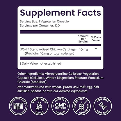 Healthy Origins UC-II 40 mg (Undenatured Type II Collagen, Non-GMO, Gluten Free, Joint Support), 120 Veggie Caps