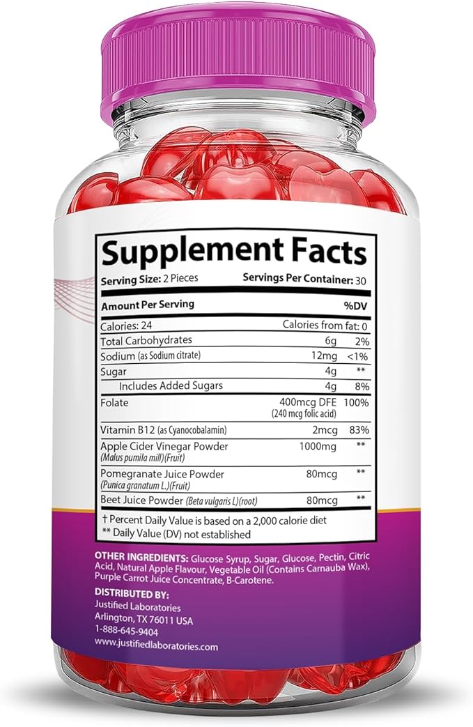 Justified Laboratories Ripped Results Keto ACV Gummies Advanced Formula 1000MG Ripped Results Keto Gummies Apple Cider Vinegar Formulated with Pomegranate Beet Juice Powder B12 Vegan Non GMO 60 Gummys