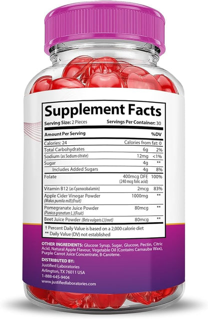 Justified Laboratories Ripped Results Keto ACV Gummies Advanced Formula 1000MG Ripped Results Keto Gummies Apple Cider Vinegar Formulated with Pomegranate Beet Juice Powder B12 Vegan Non GMO 60 Gummys