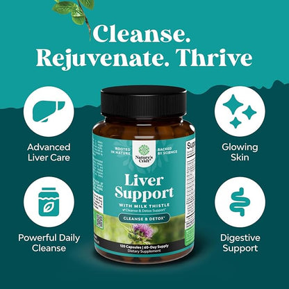 Liver Cleanse Detox & Repair - Herbal Liver Support with Ginger Root, Choline & Dandelion Root - Milk Thistle Supplement for Digestion & Immune Health - Silymarin, Beetroot & Artichoke - 120 Count