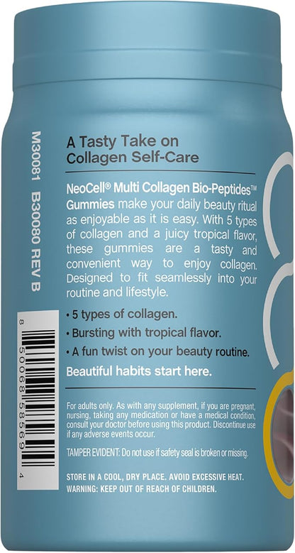 NeoCell Multi Collagen Bio-Peptides Gummies | 60 ct | Tropical Flavor | Type I, II, III, V, X | Advanced BioActive Formula