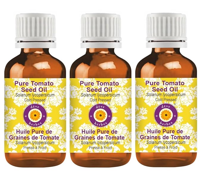 Deve Herbes Pure Tomato Seed Oil (Solanum lycopersicum) Cold Pressed (Pack of Three) 100ml X 3 (10 oz)