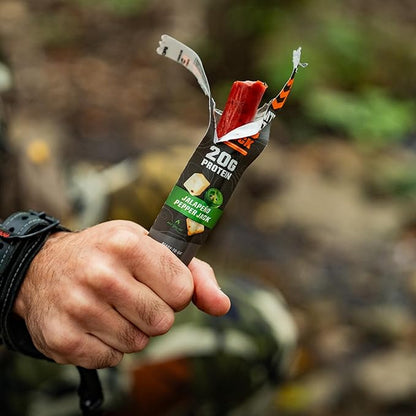MTN OPS Big Stick High Protein Meat Sticks - 20g Protein, 10% Collagen - Jalapeño Pepper Jack Flavor - Individually Wrapped Beef Snacks - 10 Count Carton