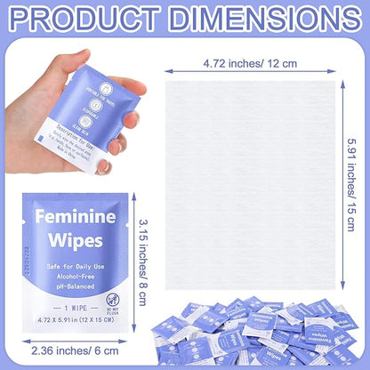300 Pieces Feminine Wipes Individually Wrapped Women Travel Size Bulk Unscented Intimate Wipes Mild Private Parts Ph Balanced for Travel Bathroom Toilet Daily (Purple)