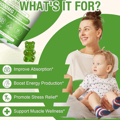 2 Pack Liposomal 3000mg Magnesium Malate Gummies Supplement,Complex Creatine Monohydrate,Folate, Active B12 & D3, L-Theanine & CoQ10, for Stress Relief,Methylation, Energy, Muscle & Calm