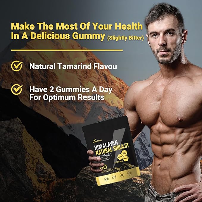 Shilajit Gummies with Ashwagandha & Gokshura | 85+ Trace Minerals & Fulvic Acid | Organic, Non-GMO Micronutrient Supplement for Men & Women | 100% Pure & Natural(3000mg / 3 Bag)