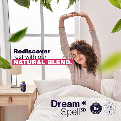 Dream Spell 3D Natural-Based Sleep Aid - Soothes an Alert Mind, No Next-Day Grogginess- Drug-Free Innovative Formula with 3Mg Melatonin, GABA, Hops - Restful Nights, Refreshed Mornings - 60 Capsules