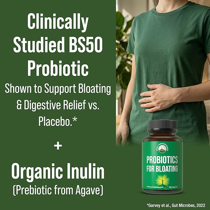 Bloat and Gas Probiotic - Proven Relief with Clinically Studied Bacillus Subtilis BS50 + Prebiotic Fiber - Fast Acting Anti Bloating Pills Supplement - Debloating Capsules for Women and Men