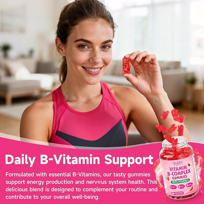 2 Pack Vitamin B-Complex Gummies for Women & Men, Methyl B12, B1, B2, B3, B5, B6, B7 & B9 - Vitamin B Complex with Vitamin C Supports Energy & Immune Function, Strawberry Flavor, 120 Count