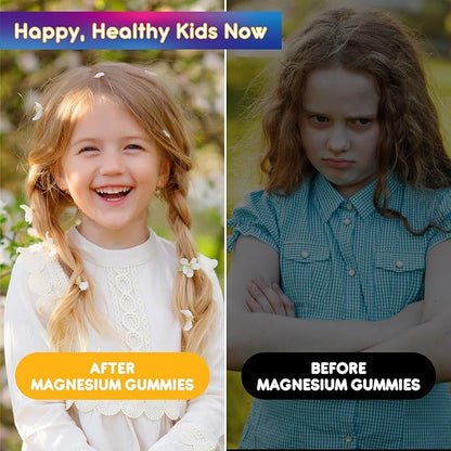 Center-Filled Kids Magnesium Gummies - Magnesium Glycinate Gummies for Kids Adults with L-Theanine, Chamomile, Licorice, Vitamin D, B6 for Sleep, Relaxation, Brain & Muscle - Sugar Free Peach & Mango