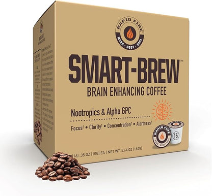 Rapidfire Smart-Brew Nootropics Coffee Pods - High Performance Infused Concentrate, Supports Energy and Brain Function, 16 Count
