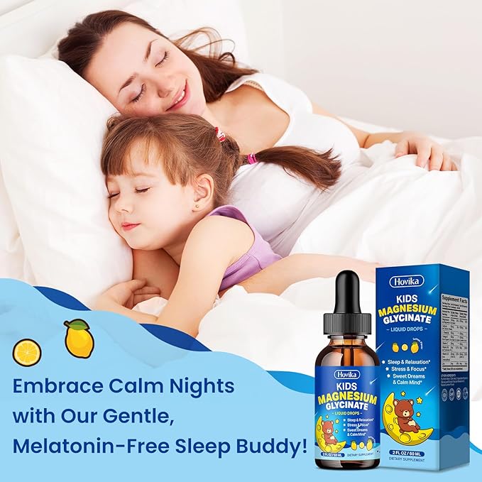Magnesium Glycinate Liquid for Kids - with L-Theanine Omega-3, Vitamin B6, D3, Zinc - Kids Magnesium Drops for Sleep, Relaxation, Calm & Focus - 2 Fl Oz, Lemon Flavor