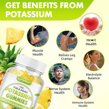softbear Potassium Chloride Gummies 1200mg, Sugar-Free Potassium Gummies for Adults Support Leg Cramps High Potency Potassium Chloride Supplement, Pineapple Flavor 120 Count