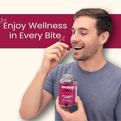 Soursop Graviola Gummies - Sugar Free Soursop Gummies with Vitamin C, Zinc - Digestive Aid, Immune Support & Antioxidants - Made from Soursop Leaves - Sour SOP Supplement for Adults - (Berry 1-Pack)