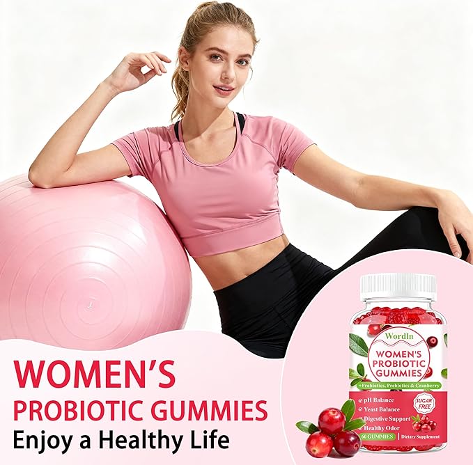 Women Probiotic Gummies for Feminine Health, Supports pH Balance, Vaginal Health, Odor Control & Yeast Balance, Digestive & Immune Support, Sugar Free Cranberry Flavor, 60 Count (Pack of 1)