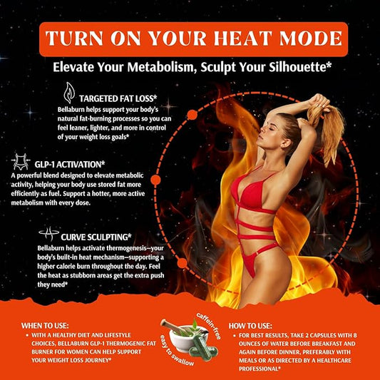 Bellaburn - Belly Fat Burner for Women, Appetite Suppressant for Weight Loss, Metabolism Booster, Thermogenic Fat Burners, Diet Pills that Work Fast, Weight Loss Pills, USA Made, 3rd Party-Tested