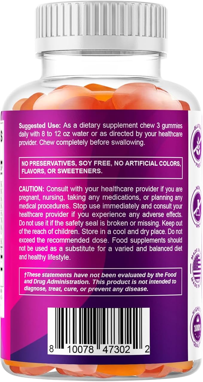 Vitamatic Prebiotic Fiber Gummies for Digestive Health & Regularity, Extra Strength, 7g Fiber per Serving, Zero Sugar Added, Made in USA, 60 Count (2 Pack)