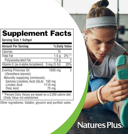 NaturesPlus Ultra EPO 1500 - Evening Primrose Oil - Premenstrual and Menopausal Antioxidant Support - Promotes Clear Skin - Gluten Free - 60 Softgels, 60 Servings