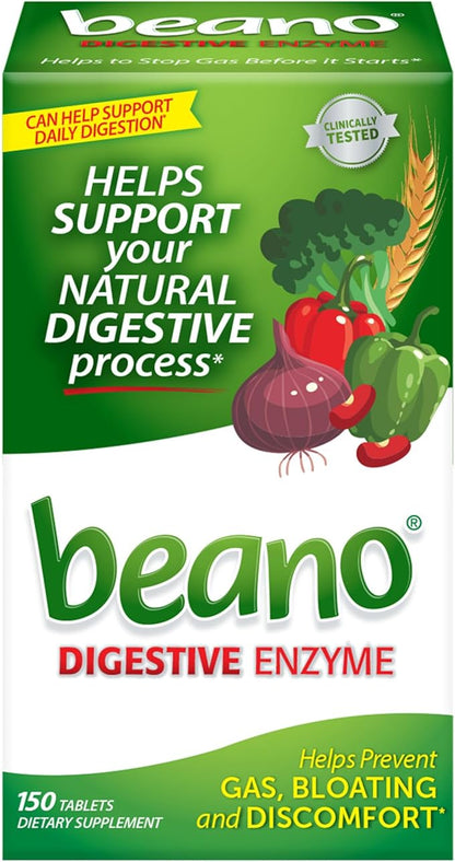 Beano Digestive Enzyme, Preventive Gas Relief for Adults, Helps Prevent Gas & Bloating, 150 Tablets