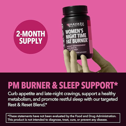 Night Time Fat Burner for Women - Appetite Suppressant for Weight Loss - 60 Count - Herbal Metabolism Booster with Melatonin for Sleep Support - Vegan, Non-GMO Capsules - 2 Month Supply