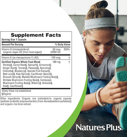NaturesPlus Source of Life Garden Vitamin D3 & K2 - 60 Capsules - Immune System and Bone Support - USDA Certified Organic, Vegan, Gluten Free - 60 Servings
