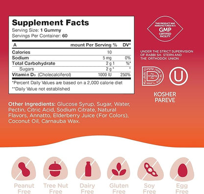 Zahler - Chapter One Vitamin D3 1000 IU Gummies for Kids & Adults (60 Count) - Certified Kosher, Made in USA