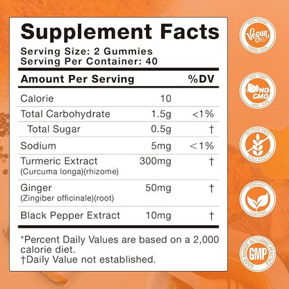 Turmeric Curcumin Gummies with Ginger & Black Pepper Herbal Supplement-240 Count for Adults and Kids, 2400mg - Tumeric Gummy Supplements Vegan, Organic, Gelatin-Free 3 Pack
