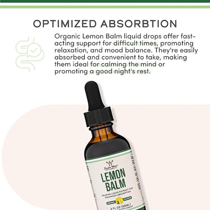 Double Wood Supplements Organic Lemon Balm Tincture - for Digestion & Relaxation 590mg - 2FL OZ, 120 Servings (Better Absorbed Than Capsules, Great for Lemon Balm Tea)