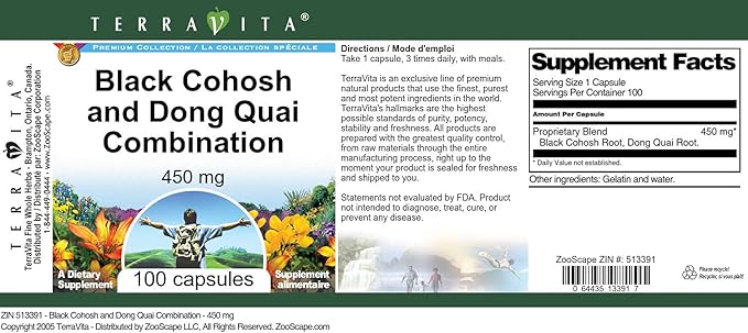 Black Cohosh and Dong Quai Combination - 450 mg (100 Capsules, ZIN: 513391)