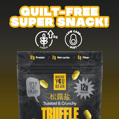 Where You Bean Edamame Beans Snack (Truffle Salt) - Crunchy and Dry Roasted Edamame Beans - High Protein Snacks, Keto and Vegan Healthy Snacks for Adults & Low Carb Asian Snack 3oz (Pack of 4)