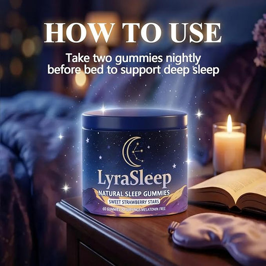 LyraSleep - Natural Sleep Gummies | Fall Asleep Gently in 30 Minutes - Help You Enjoy Restful Sleep 60 Count