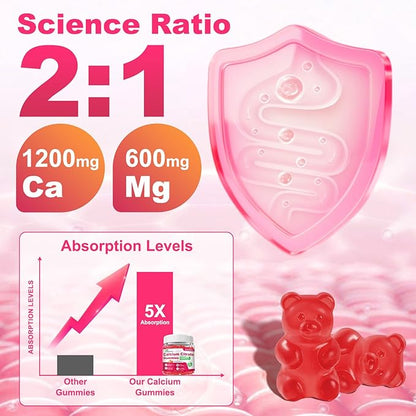 180 Count Calcium Citrate Gummies - Calcium Gummies with Magnesium & 4 Essential Vitamins Support Bone, Muscle, Teeth, Immunity, Calcium Supplements for Women & Men, Strawberry Flavor
